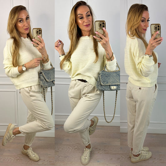 Bawełniany sweter RUGGED / KREMOWY