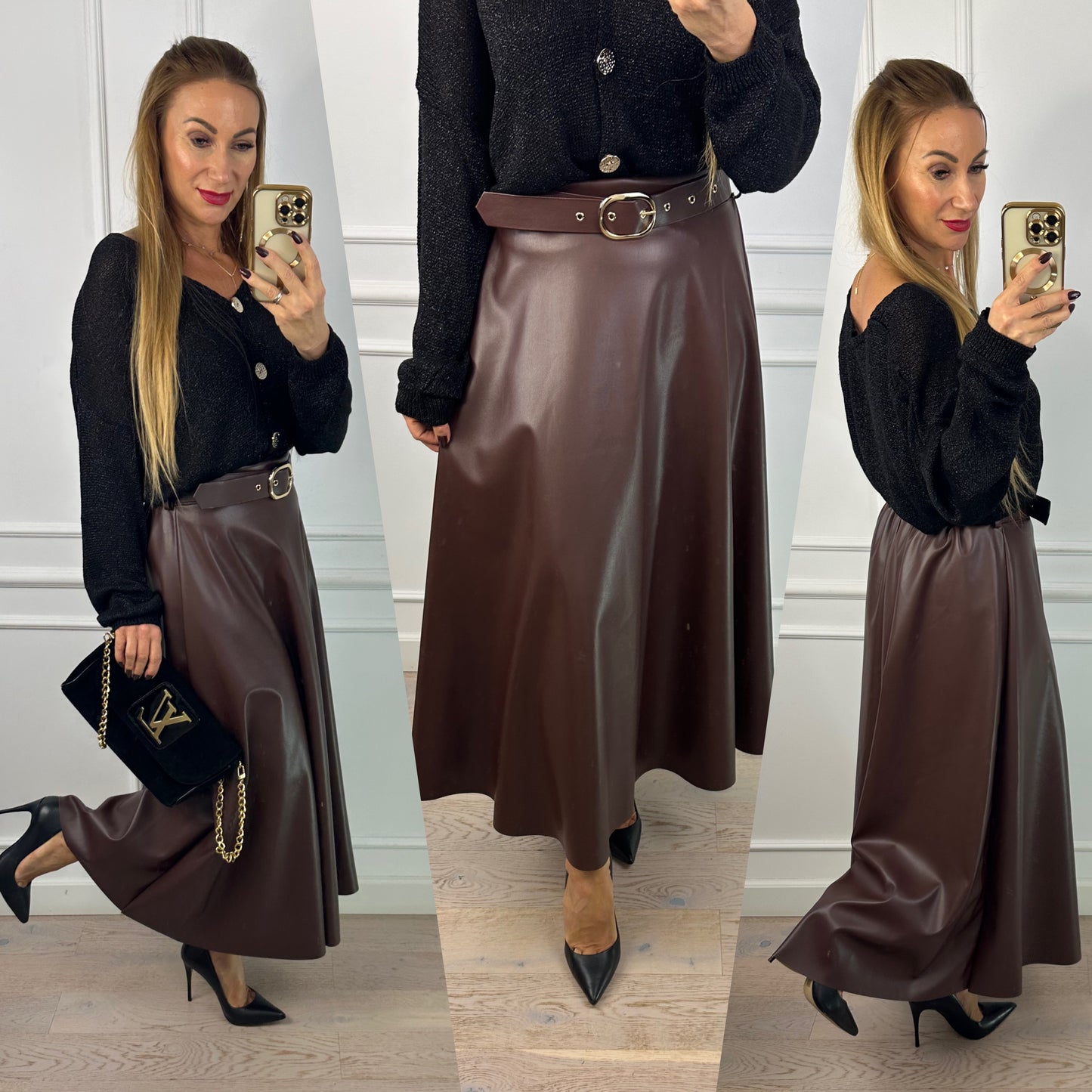 Spódnica z eko skóry VALERIA / BRĄZOWA