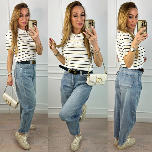 Dzianinowa bluzka polo NEVIRA / KREMOWA