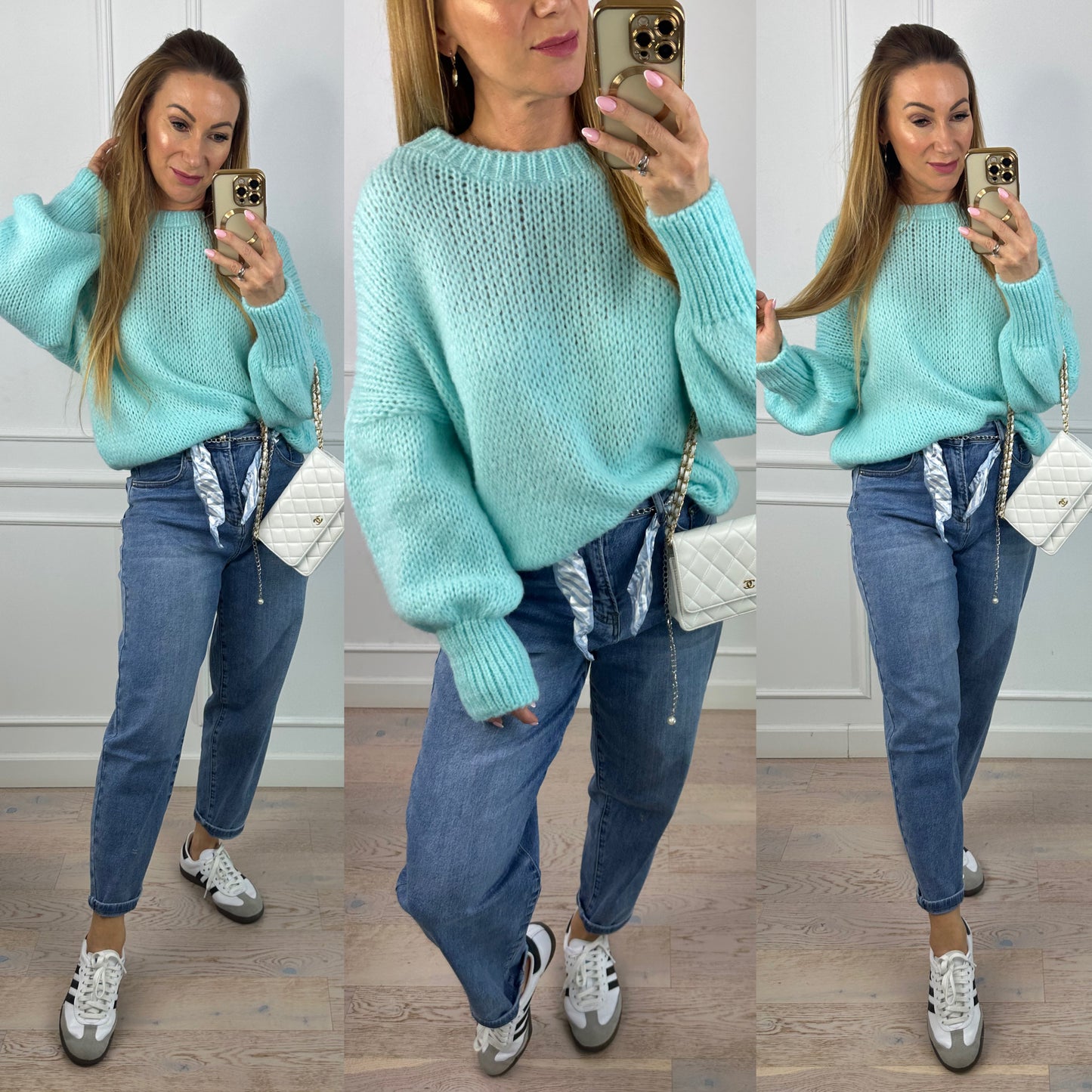 Sweter z wełną i moherem SASHA / TURKUSOWY