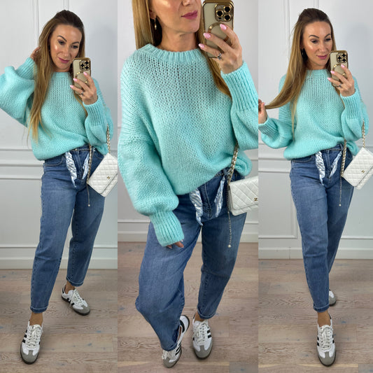 Sweter z wełną i moherem SASHA / TURKUSOWY