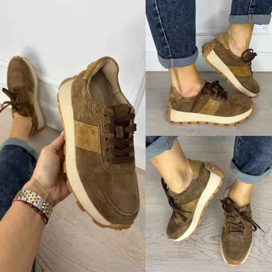 Zamszowe buty sportowe DAVIS / BRĄZOWE