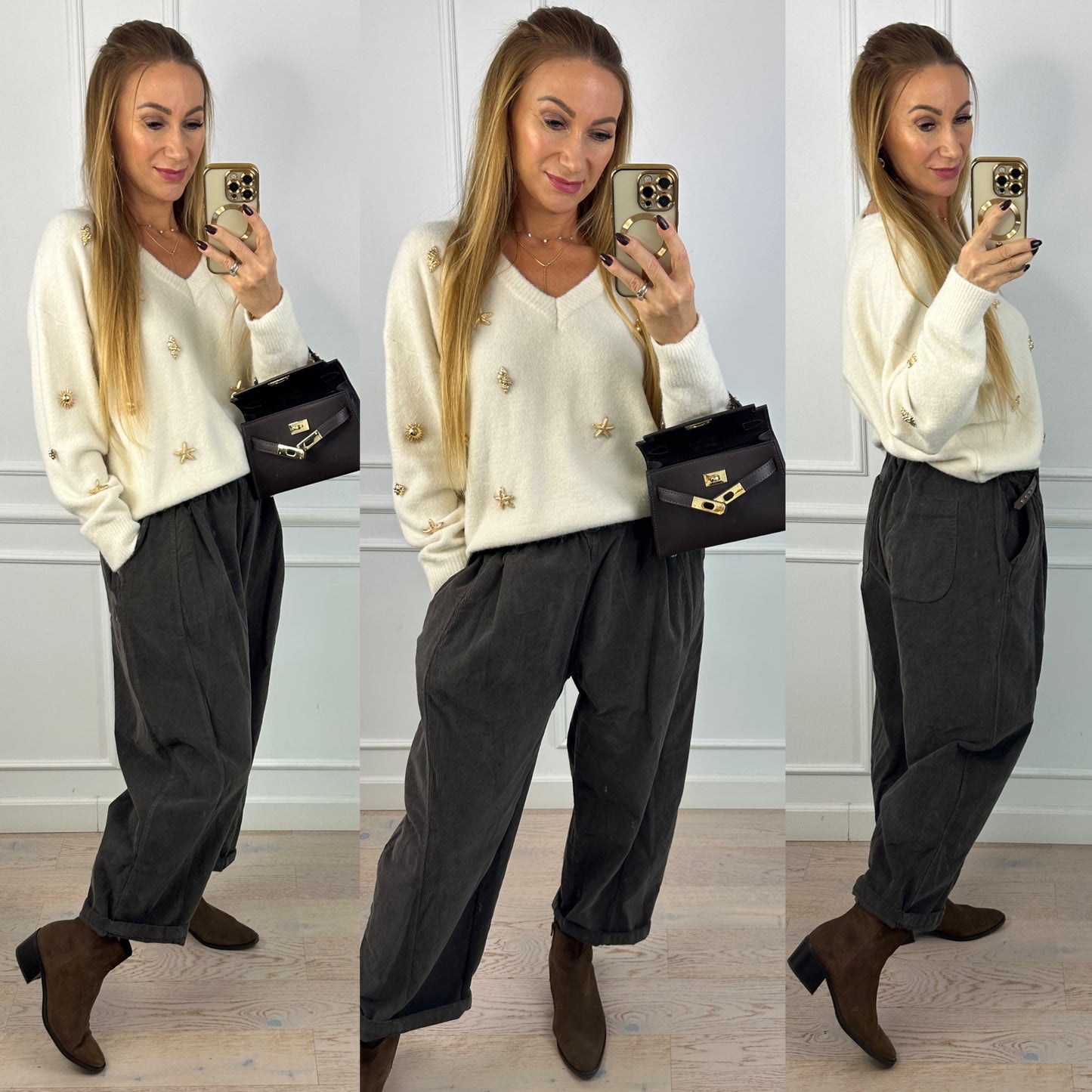 Sweter z wełną i wiskozą DEVORE / ŚMIETANKOWY