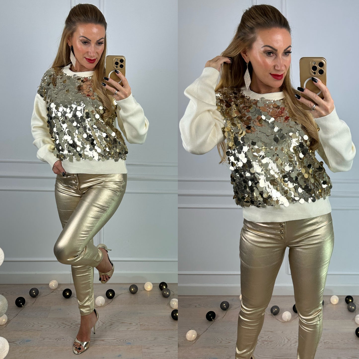 Sweter BRONWYN SEQUINS / CREAM-GOLD