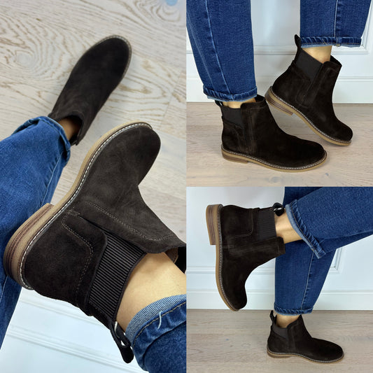 Skórzane sztyblety GIVY / CZEKOLADOWE