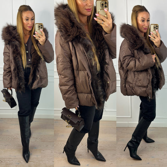 Kurtka puchowa z jenotem LILEVE / CZEKOLADOWA