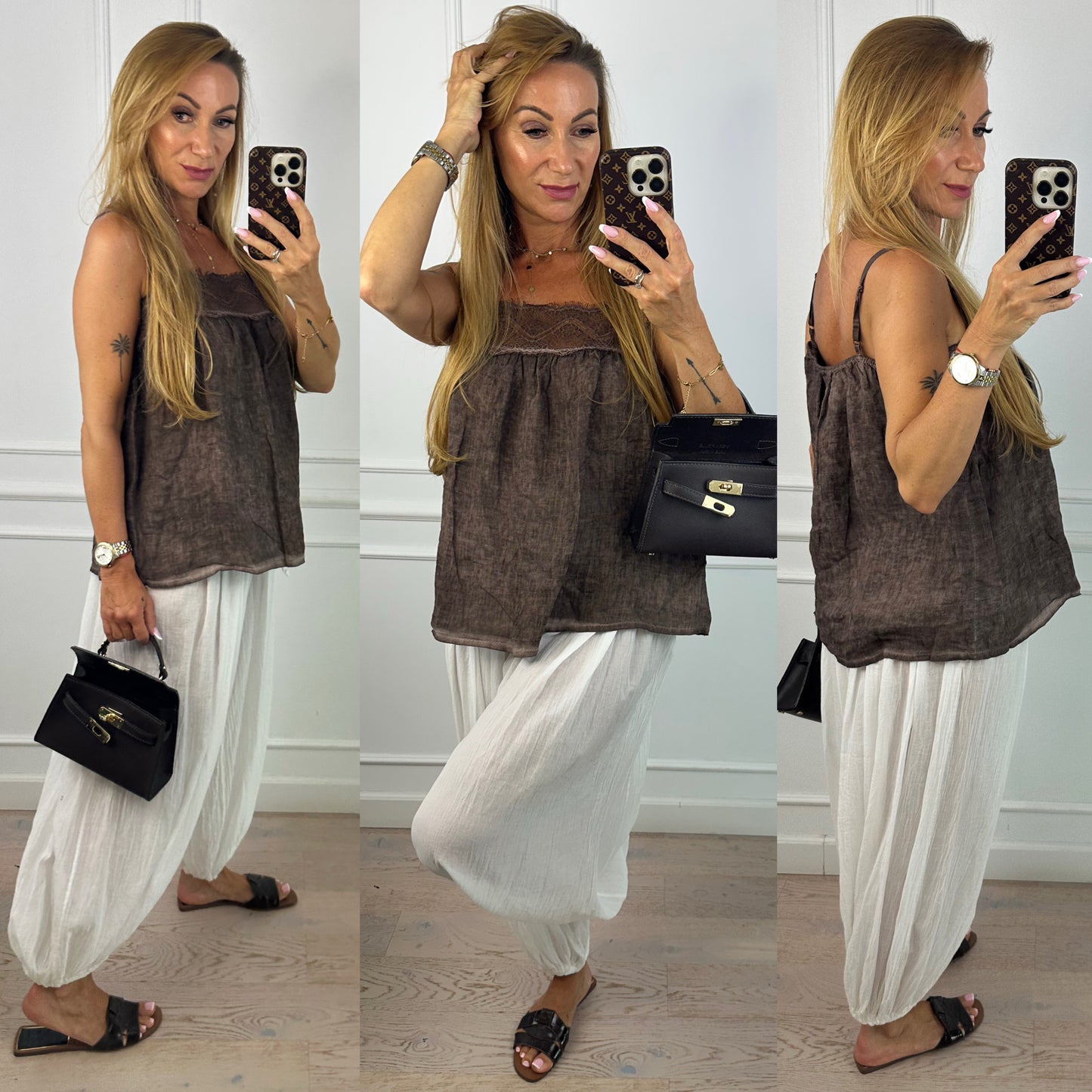 Lniany top TABBY / CZEKOLADOWY
