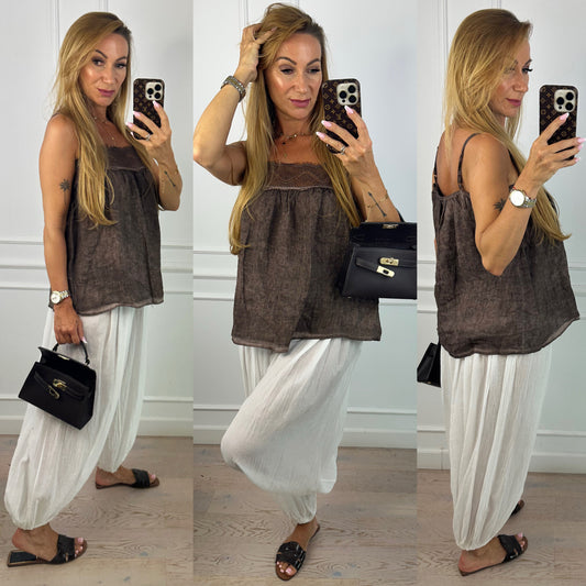 Lniany top TABBY / CZEKOLADOWY