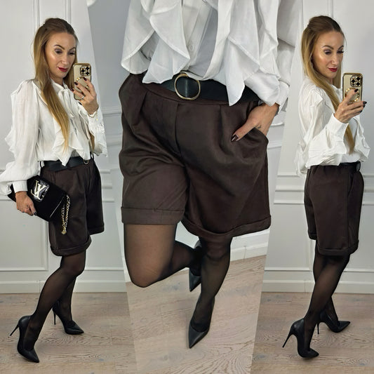 Zamszowe spodenki FULAN / CZEKOLADOWE