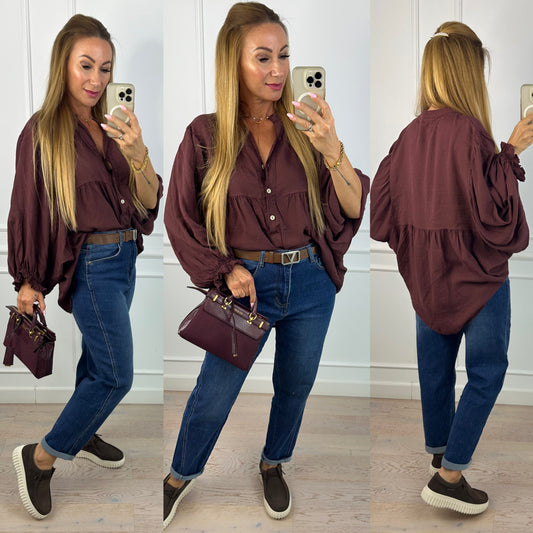 Bluzka z tencelu ISALIE / BURGUNDOWA