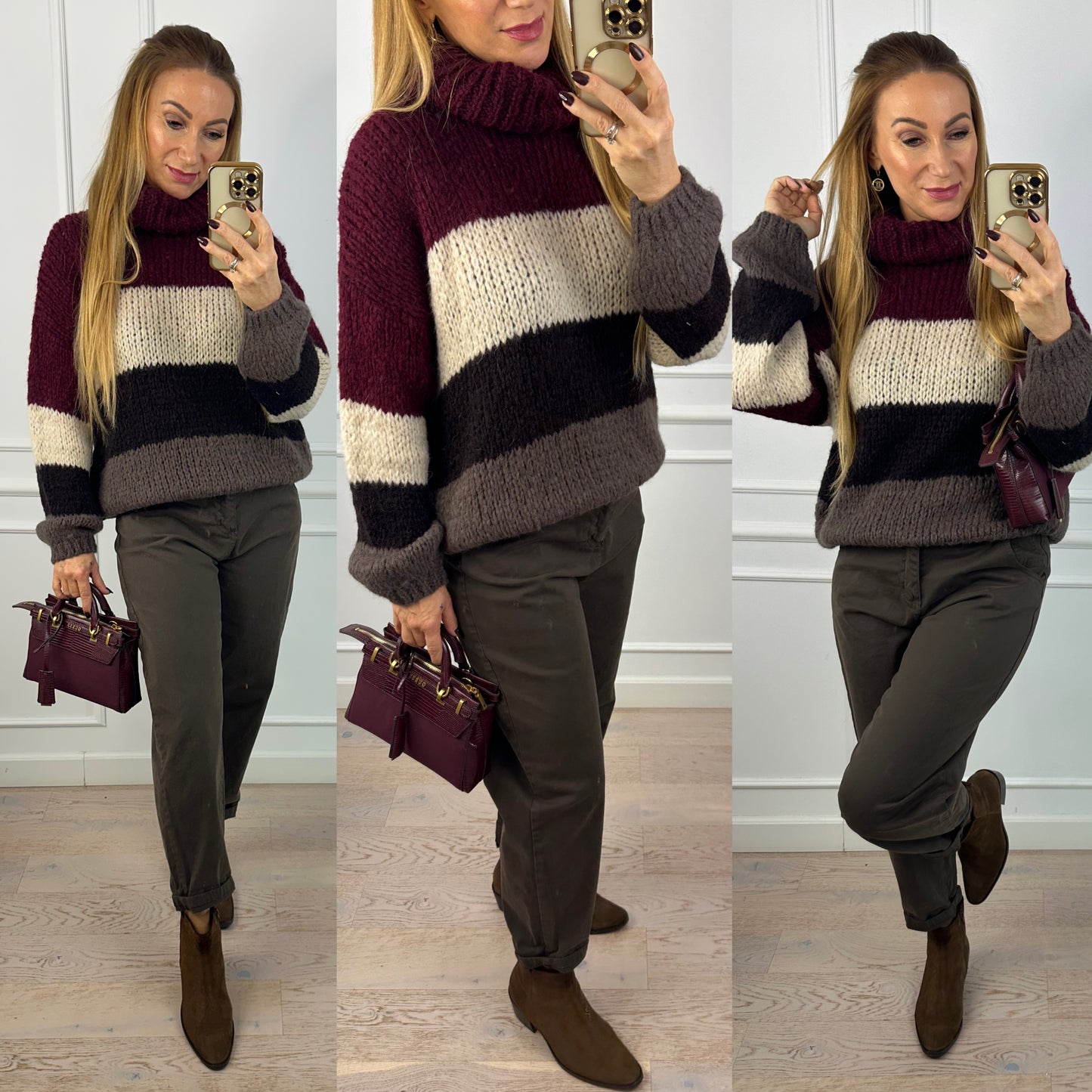 Sweter z wełną i moherem ANIS / BURGUNDOWY