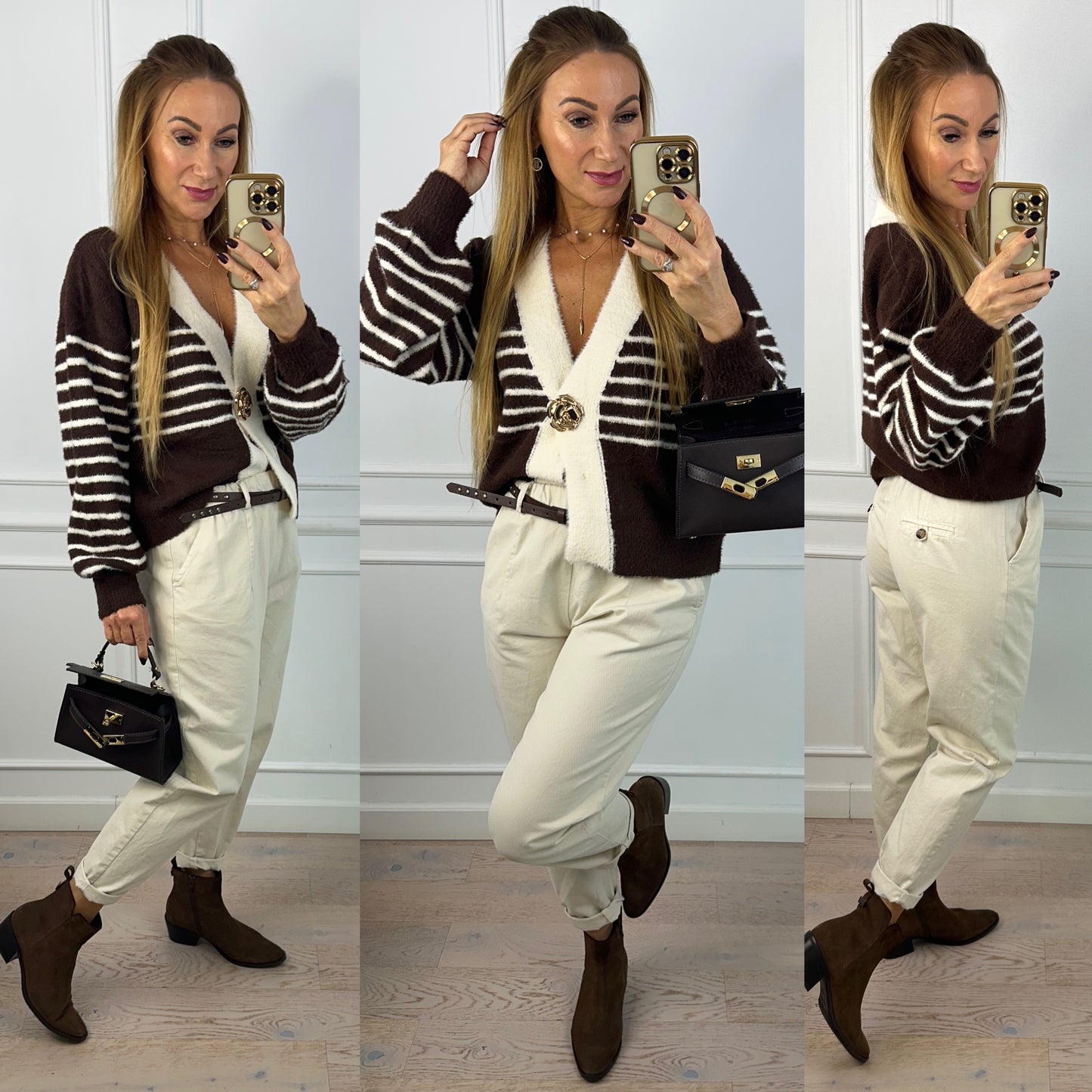 Sweter TALEDA / BRĄZOWO-KREMOWY