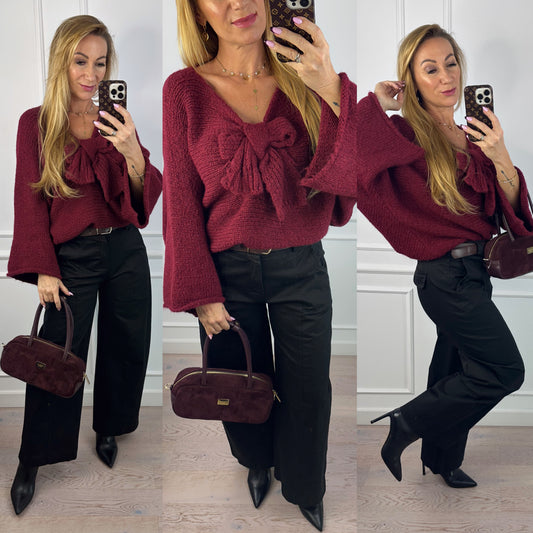Sweter z kokardą SONYA / BURGUNDOWY