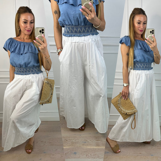 Bawełniane spodnie WIDE LEG JURRIN / BIAŁE