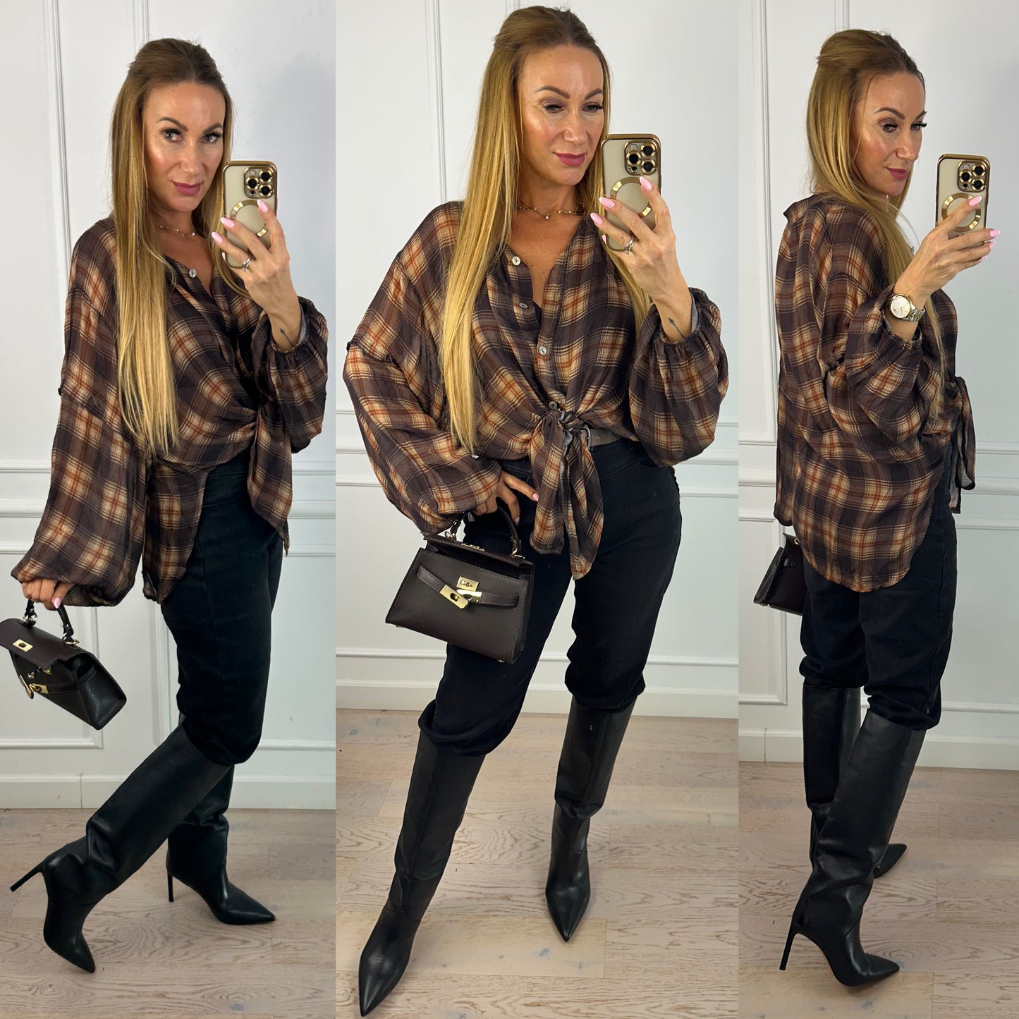 Koszula w kratę SOFILA / CZEKOLADOWA