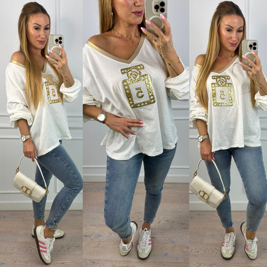 Bluzka z bawełny DELIA / KREMOWO-ZŁOTA