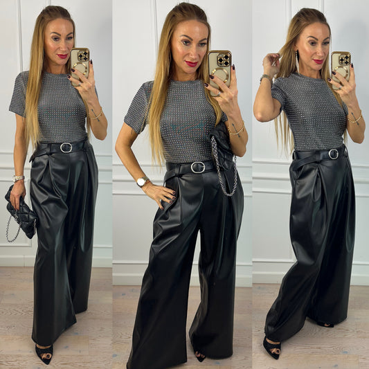 Bluzka z błyszczącymi dżetami BRITTA / SREBRNA