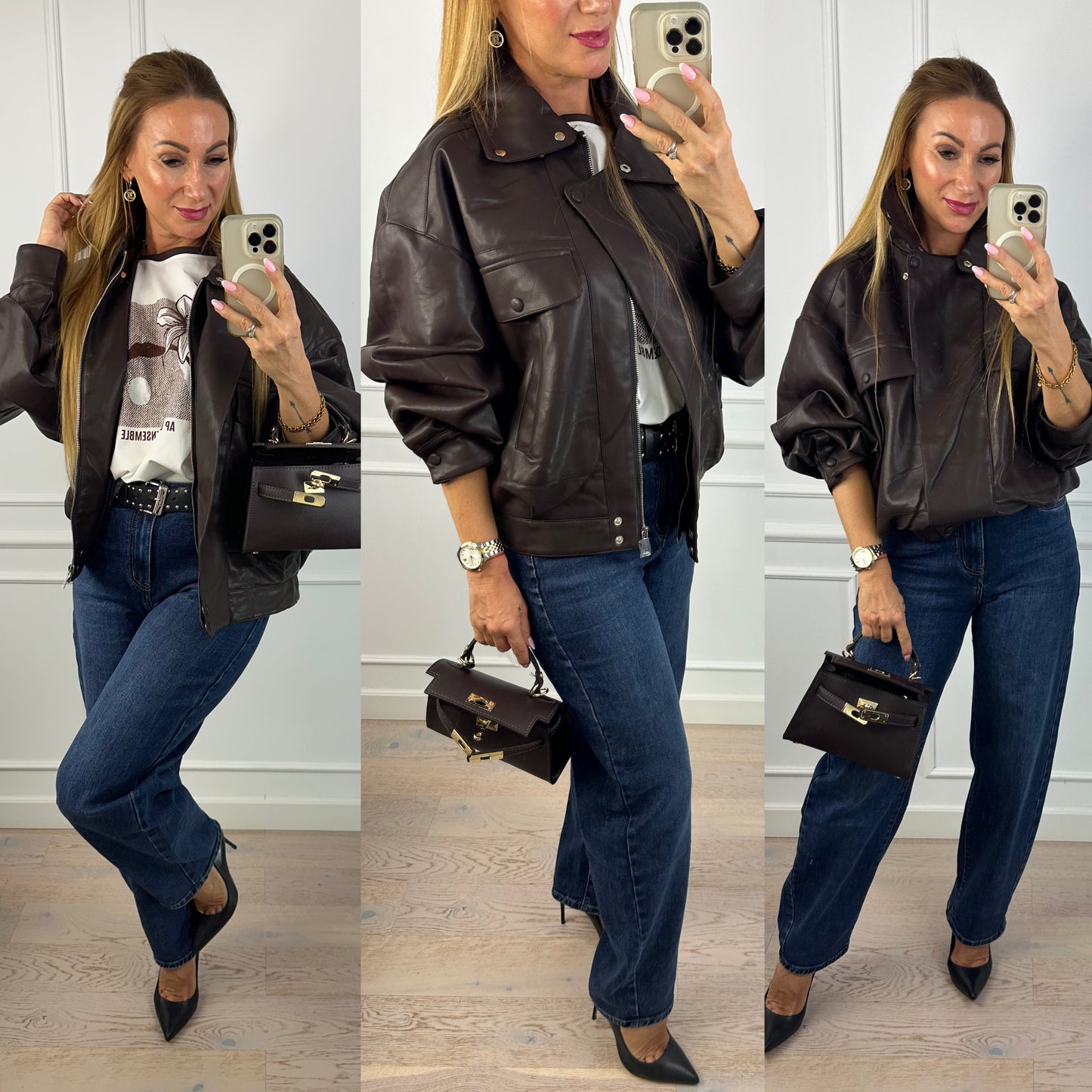 Bomberka z eko skóry RUNA / CZEKOLADOWA