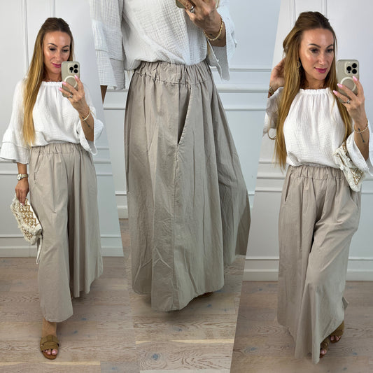 Bawełniane spodnie WIDE LEG JURRIN / BEŻOWE