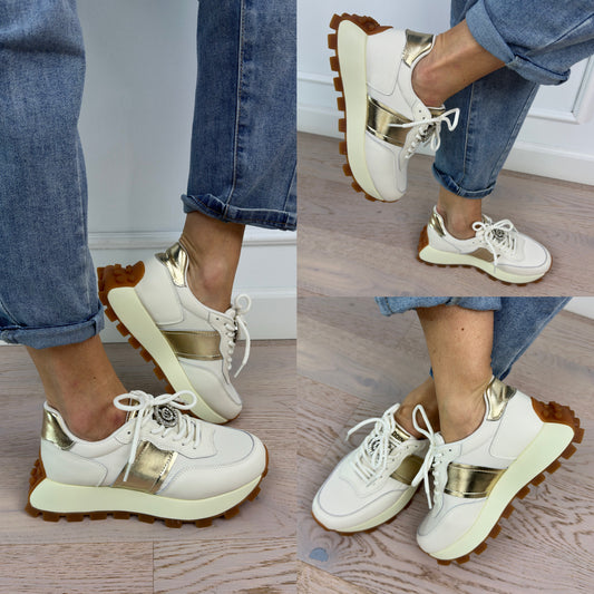 Skórzane buty sportowe MADRID / BEŻOWO-ZŁOTE