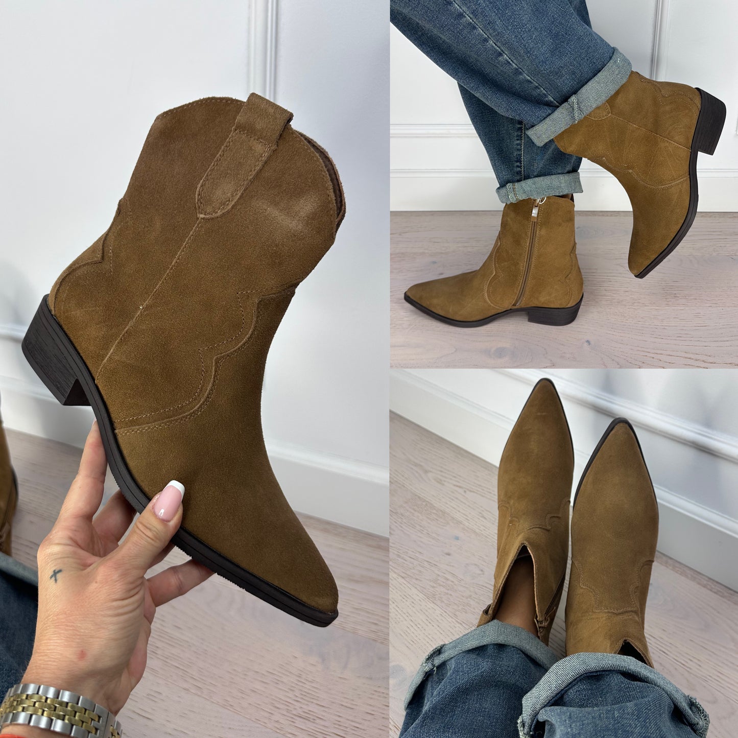 Skórzane botki w stylu kowbojskim SHAE / CAMEL