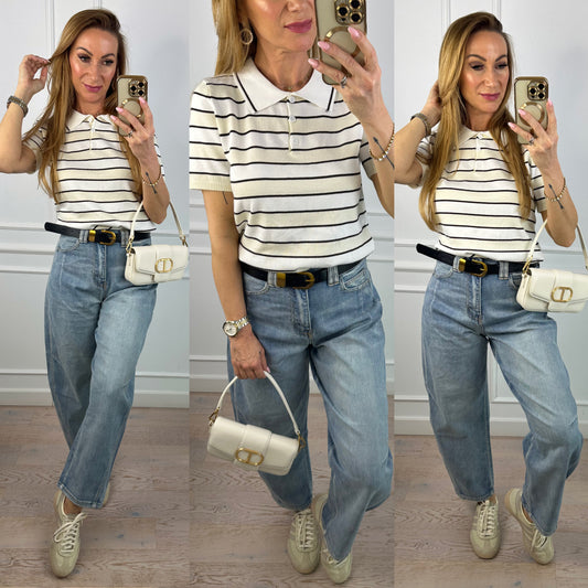 Dzianinowa bluzka polo NEVIRA / KREMOWA