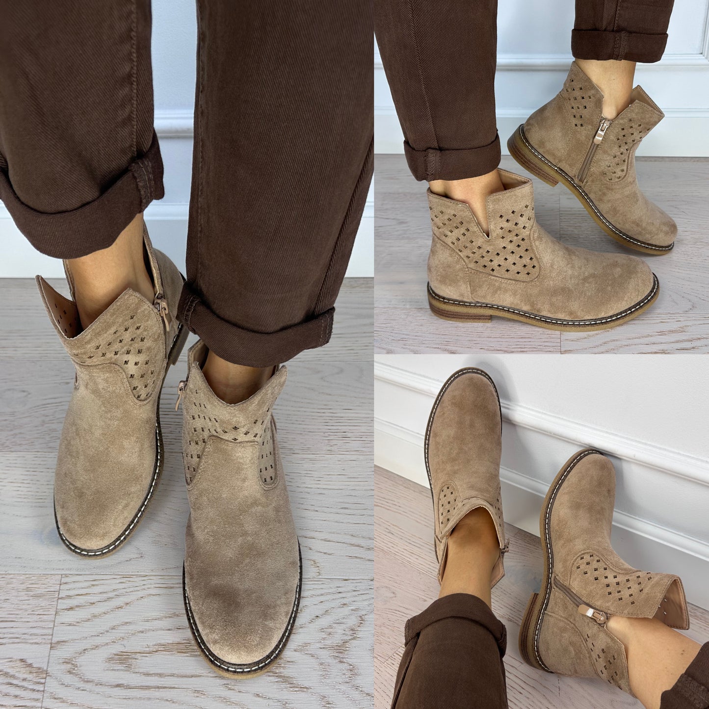 Ażurowe botki KARLY / KHAKI
