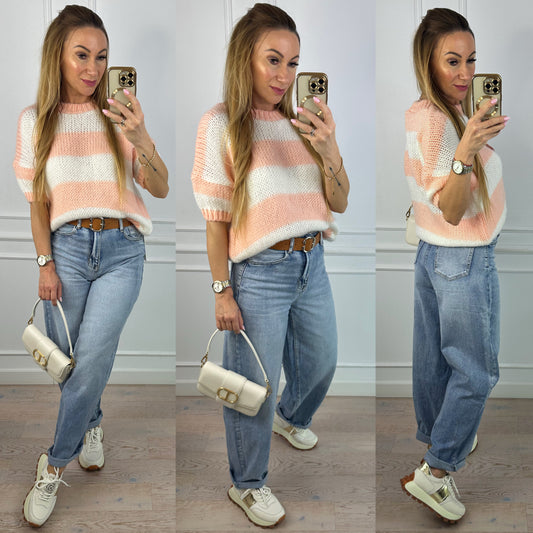 Sweter z moherem INDRA / BRZOSKWINOWO-ŚMIETANKOWY