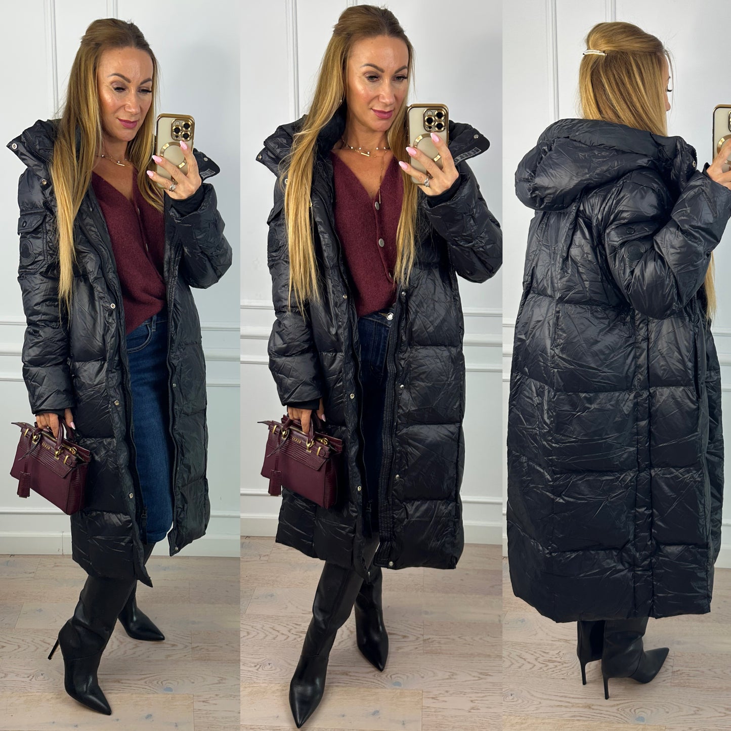 Długa kurtka z kapturem JODY / CZARNA