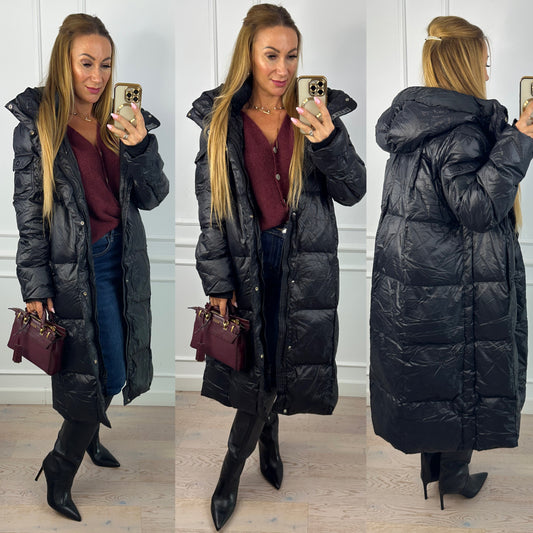 Długa kurtka z kapturem JODY / CZARNA