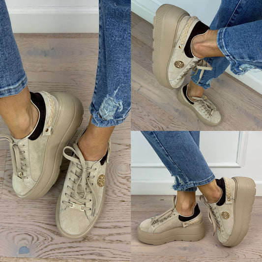 Skórzane buty na platformie FLORIDA / BEŻOWE