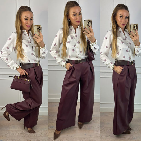 Koszula z wiskozą ELLI / ŚMIETANKOWO-BORDOWA