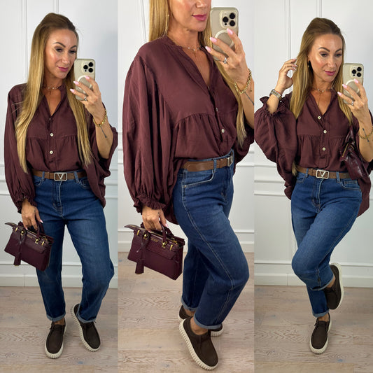 Bluzka z tencelu ISALIE / BURGUNDOWA