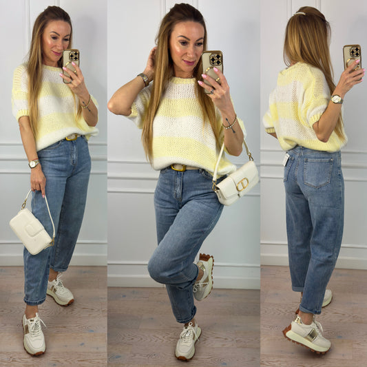 Sweter z moherem INDRA / ŻÓŁTO-ŚMIETANKOWY