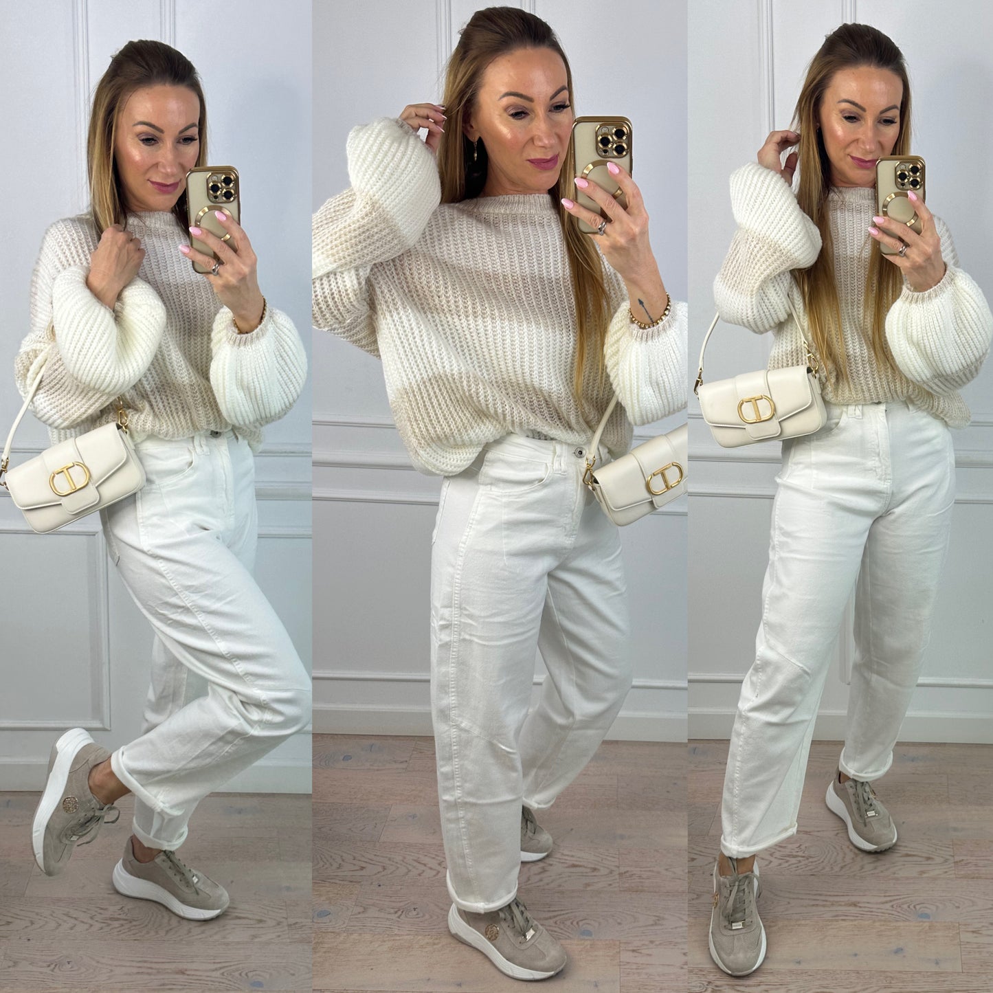 Sweter z wełną i moherem MILEY / BEŻOWO-ŚMIETANKOWY