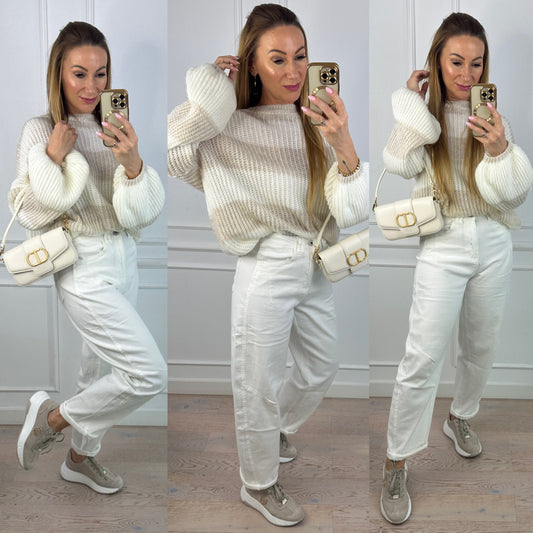 Sweter z wełną i moherem MILEY / BEŻOWO-ŚMIETANKOWY