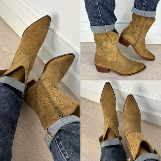 Ażurowe kowbojki CAMPO / KHAKI