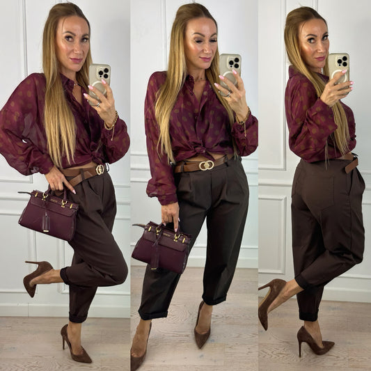 Koszula w groszki FEEONA / BORDOWO-BRĄZOWA