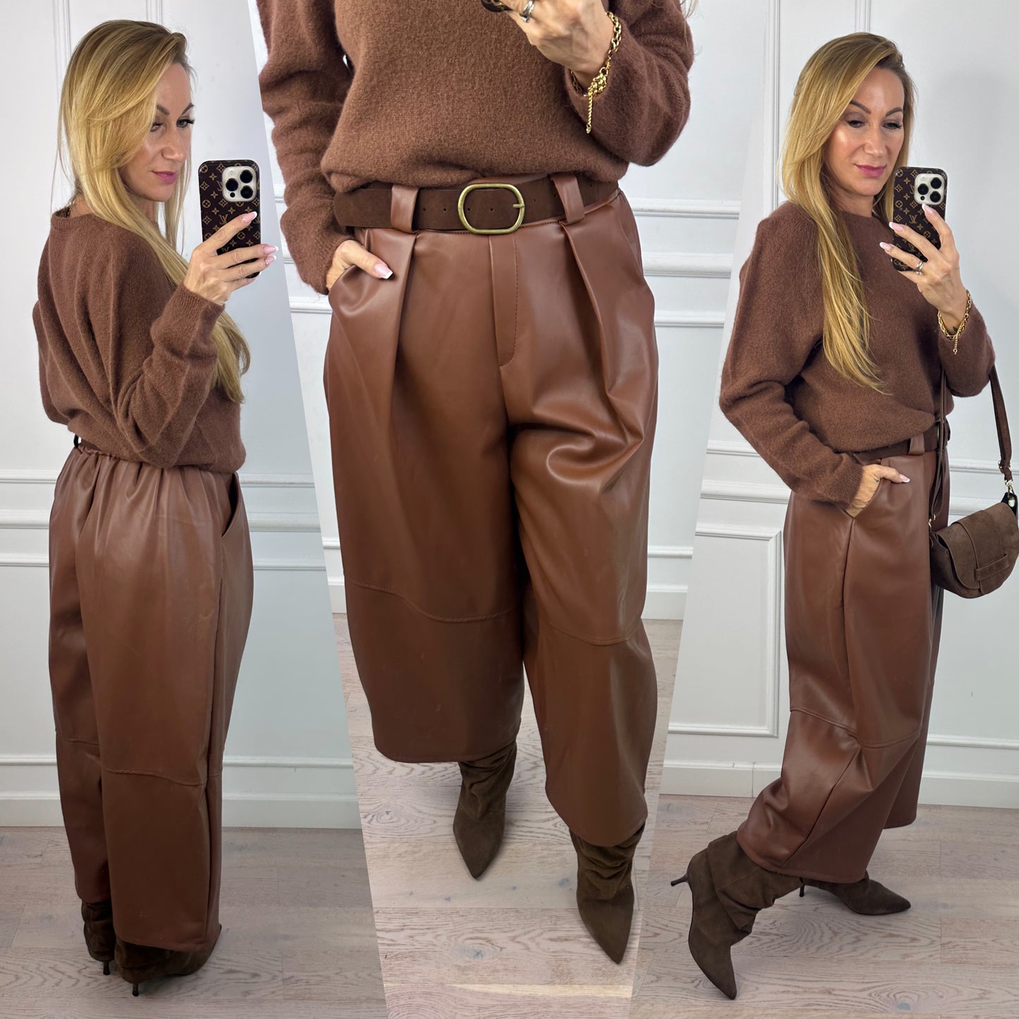 Spodnie z eko skóry ANDROS / CAMEL