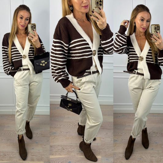 Sweter TALEDA / BRĄZOWO-KREMOWY