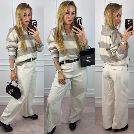 Sweter w pasy z wiskozą JOLAN / BEŻOWY