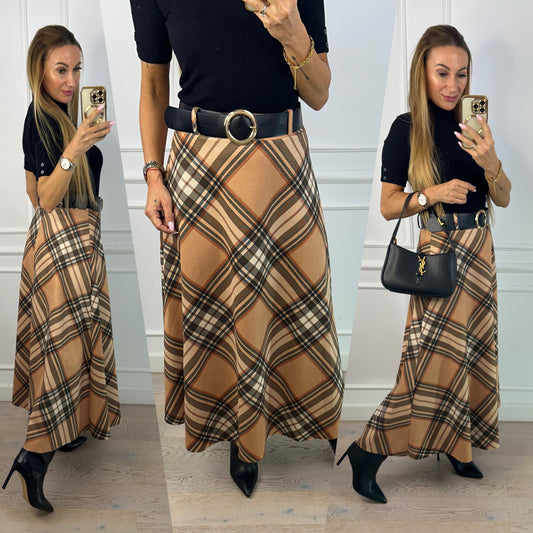 Spódnica w kratę HAZEL / CAMEL