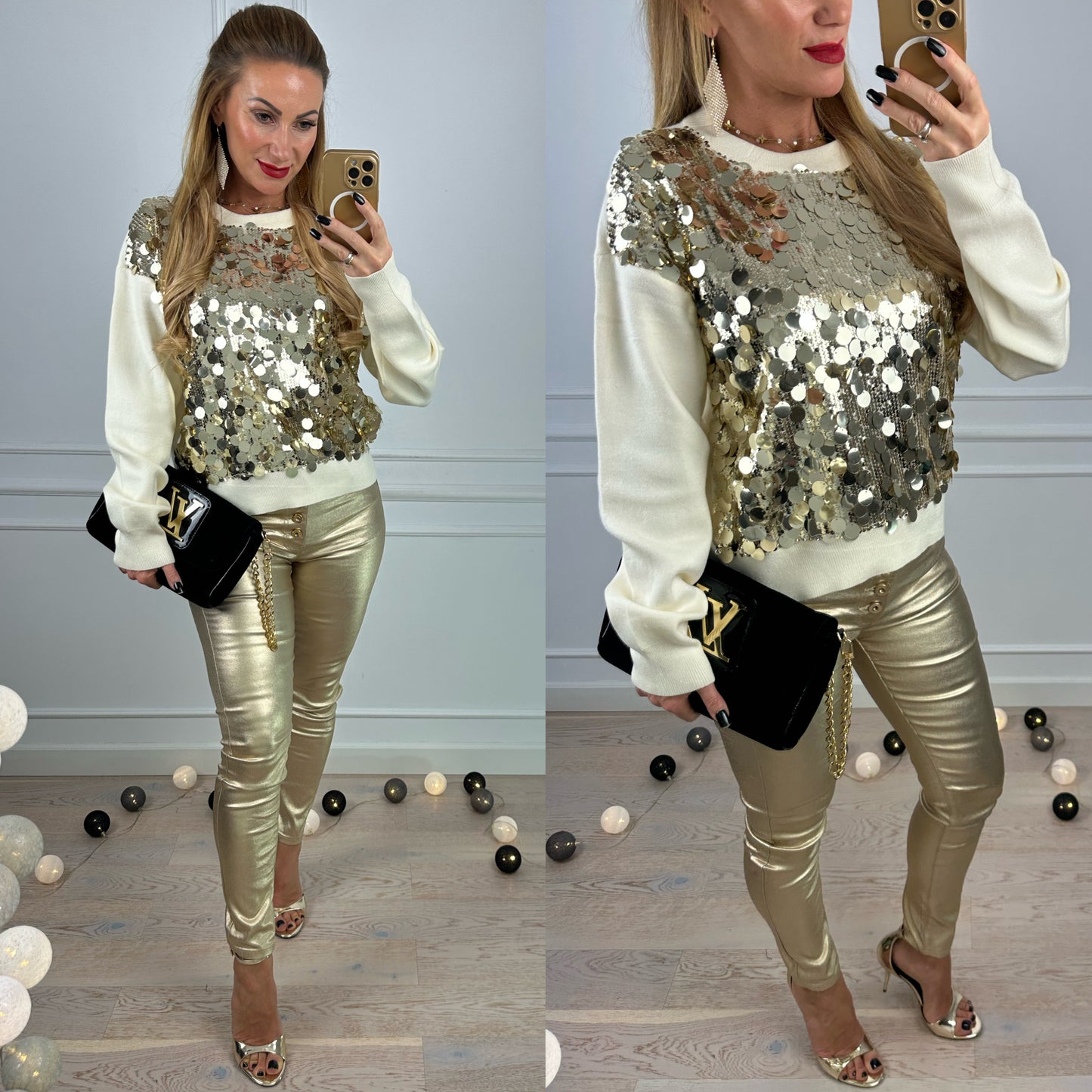 Sweter BRONWYN SEQUINS / CREAM-GOLD