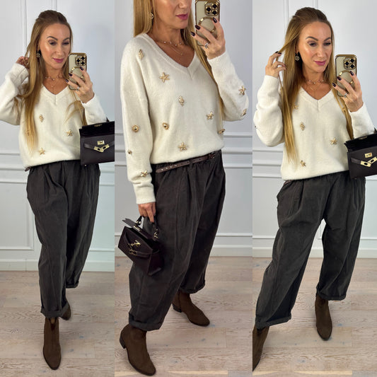 Sweter z wełną i wiskozą DEVORE / ŚMIETANKOWY