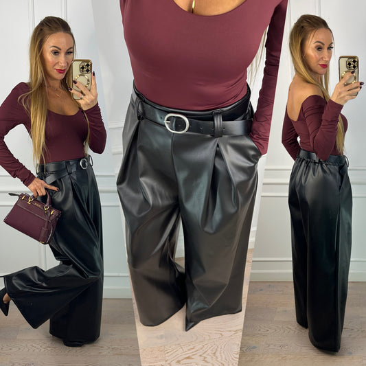 Spodnie WIDE LEG z eko skóry STUDIO / CZARNE