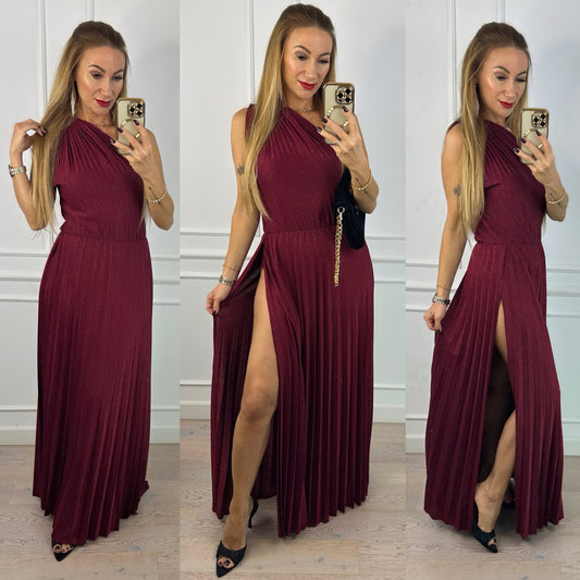 Błyszcząca sukienka CAMELIA / BORDOWA