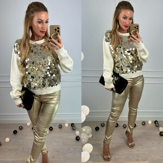 Sweter BRONWYN SEQUINS / CREAM-GOLD