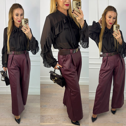 Bluzka z falbaną BRIANNA / CZEKOLADOWA