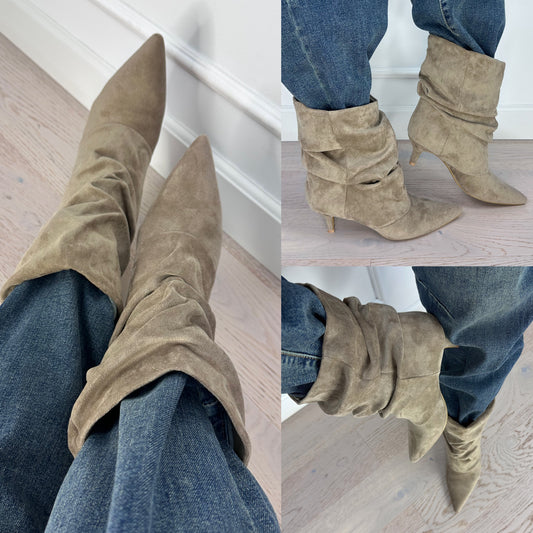 Marszczone botki ze sztucznego zamszu ROY / KHAKI