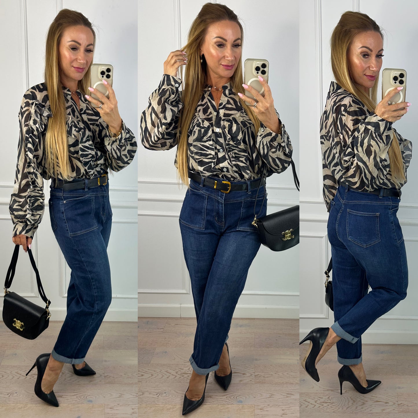 Bluzka z bawełny CATHIA / CZARNO-BEŻOWA